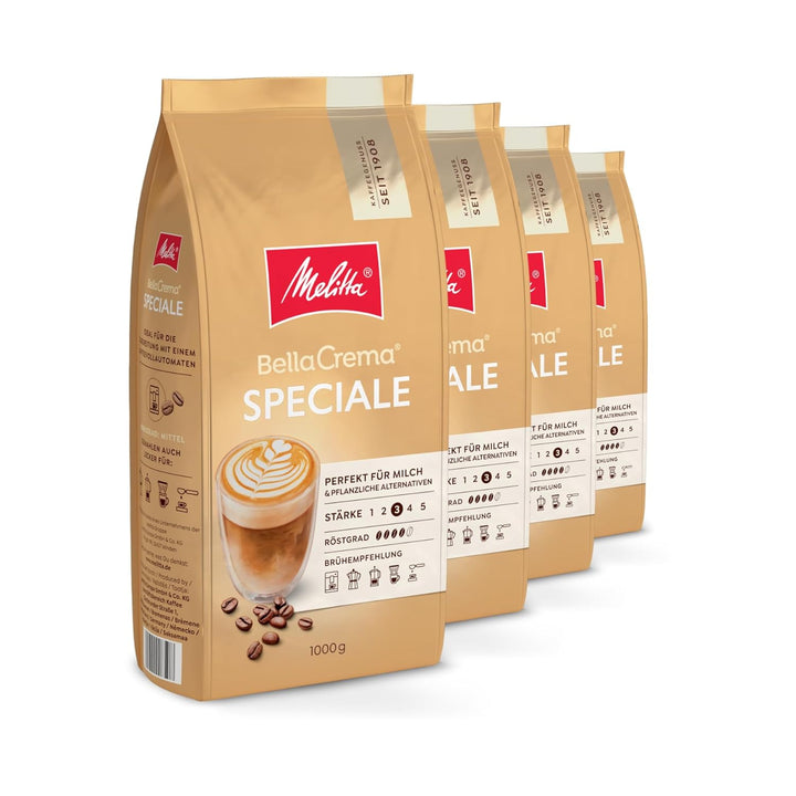 Melitta Bellacrema Decaf Ganze Kaffee-Bohnen Entkoffeiniert 1Kg, Ungemahlen, Kaffeebohnen Für Kaffee-Vollautomat, Koffeinfrei, Milde Röstung, Geröstet in Deutschland, Stärke 3