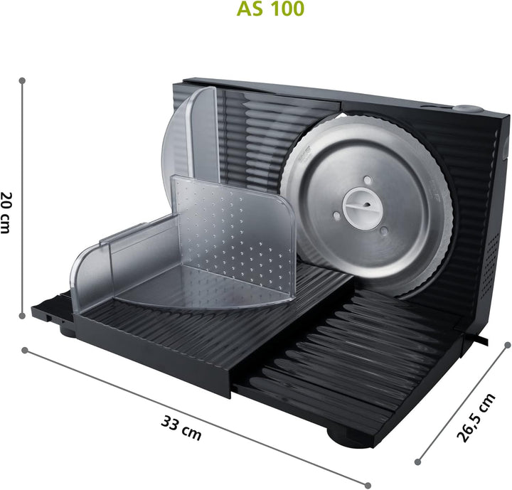 Steba Allesschneider, Platzsparend, Made in EU, Edelstahlmesser, Schnittstärke Bis 17Mm Einstellbar, Doppelter Sicherheitsschalter, Inkl. Handschutz, AS100