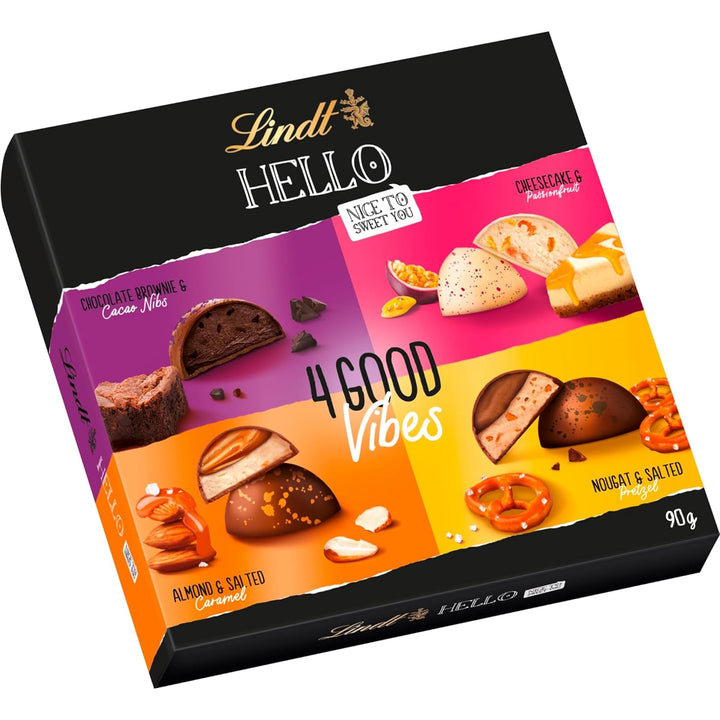 Lindt Schokolade HELLO 4 Good Vibes | 90G | 4 Verschiedene HELLO Pralinen Zum Teilen Oder Selber Genießen | Schokoladengeschenk