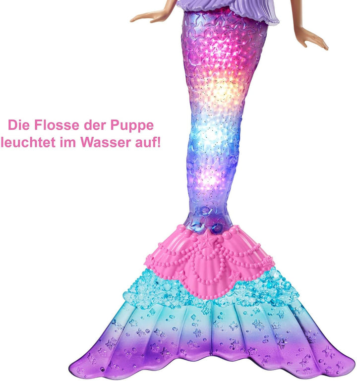 Barbie Dreamtopia Magic Light Mermaid Doll cu păr blond, păpușă Barbie cu coadă de sirenă, potrivită ca cadou pentru copii de la 3 ani, HDJ36