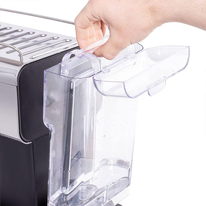 Espressor Russell Hobbs [Portafiltru] Distinction Oțel Inoxidabil Titan (15 bar, inserție pentru 1 și 2 căni, tampoane ESE, dozare automată și opțiune manuală, duză de abur pentru apă fierbinte și spumă de lapte) 26452-56