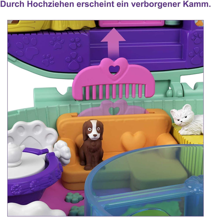 Polly Pocket GTN15 - Cutie de cafea cu arici în design de cafenea și animal de companie, păpușă și prieten mic Polly, 2 figuri de animale, efecte surpriză, cadou de jucărie minunat pentru copii cu vârsta peste 4 ani