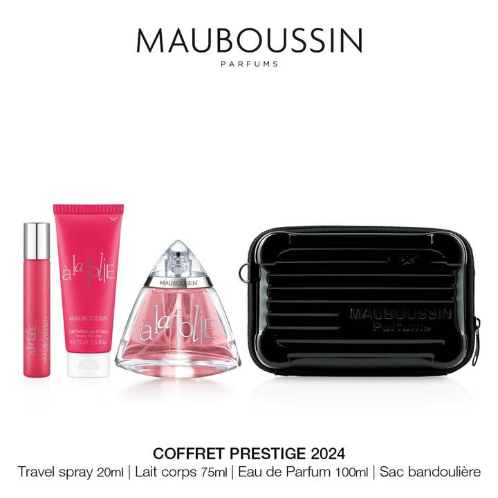 Mauboussin - Prestige 2024 a La Folie: Eau De Parfum 100 ml, Lapte de corp 75 ml, Spray de călătorie 20 ml și Geantă de umăr