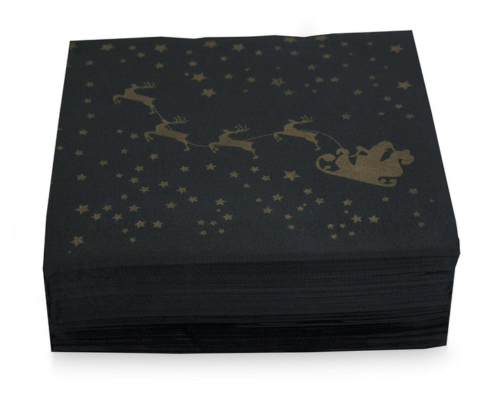Saten Santa Claus, șervețele 40 X 40, 2 straturi, 1/4 fold, 50 șervețele, Punta-Punta, negru