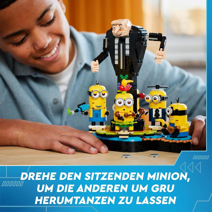LEGO I - Pur și simplu Incorigibil 4 Gru și Minionii Cărămizi, personaje de film de jucărie dansatoare pentru a construi, juca și expune, cadou pentru băieți și fete 75582