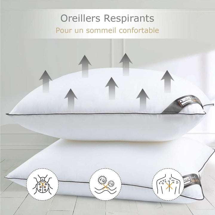 Pernă Bedstory, 50 X 70 Cm, 2 bucăți, Rezistent la mușcături, Respiră transpirația, Hipoalergenic, Umplutură: 100% fibră de poliester, Ultra-confort și confort moale și suport excelent