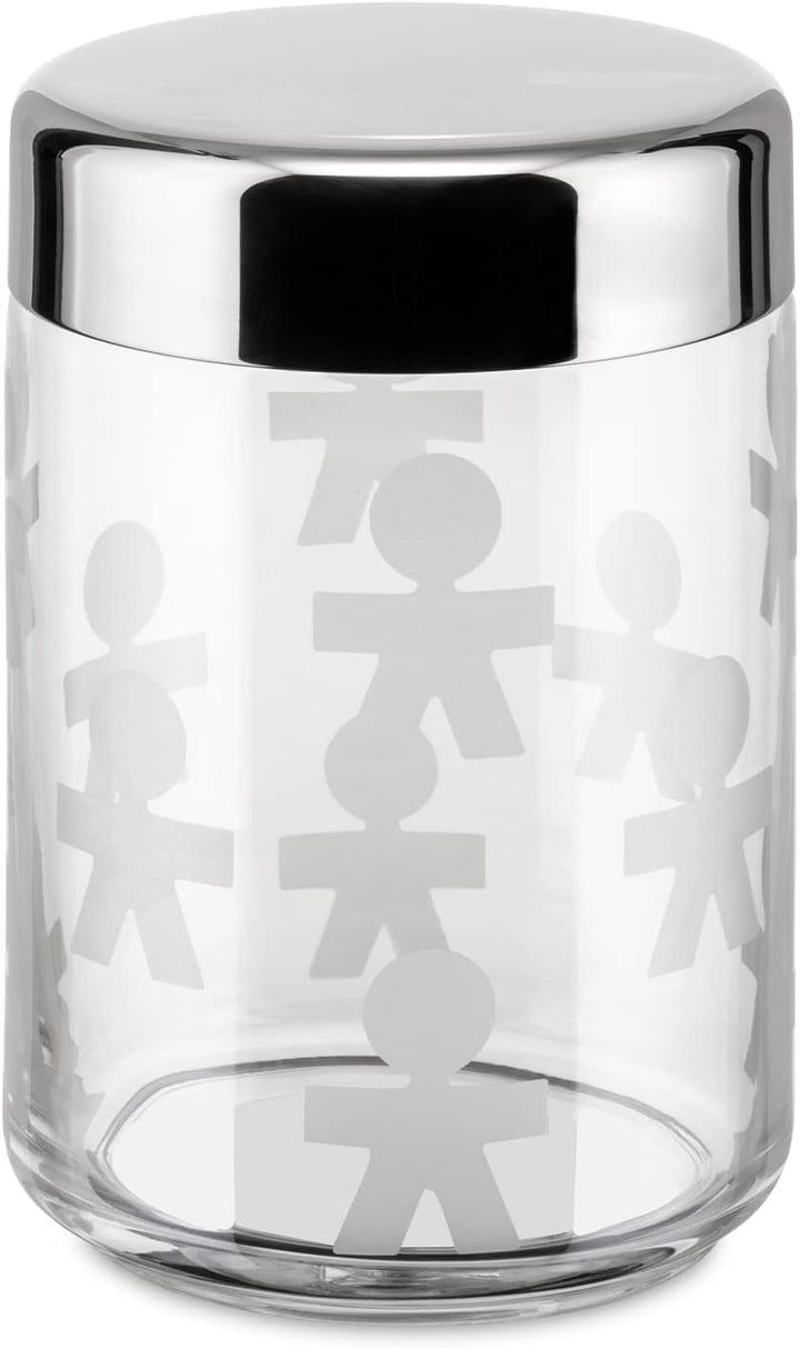 Alessi AKK37 GIROTONDO Borcan de bucătărie din sticlă cu amprentă și capac sigilat din oțel inoxidabil, L 21.6cm, H 10.5cm Cutii depozitare alimente Naty Shop W 21.6cm, H 10.5cm