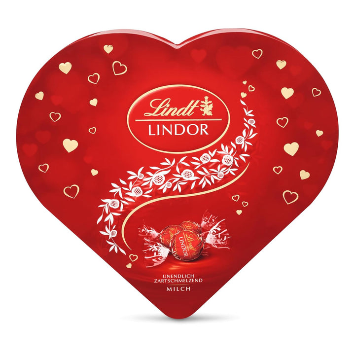 Lindt Lindor Herzpackung, Unendlich Zartschmelzende Lindor Kugeln Milch in Einer Hochwertigen Herzpackung, 4Er Pack (4 X 112 G)