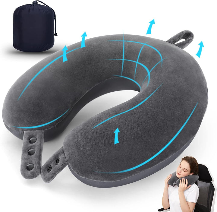 TALLGO Travel Neck Pillow, cea mai bună pernă de avion din spumă de memorie pentru tetieră, pernă moale reglabilă pentru avion, mașină și casă, roz