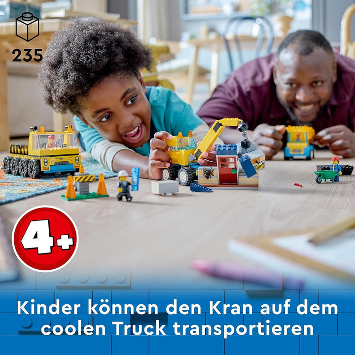 LEGO 60391 Vehicule de construcții urbane și macara cu minge de distrugere, jucărie cu excavator, autobasculantă și vehicule de transport, jucărie educativă pentru copii de 4 ani și peste