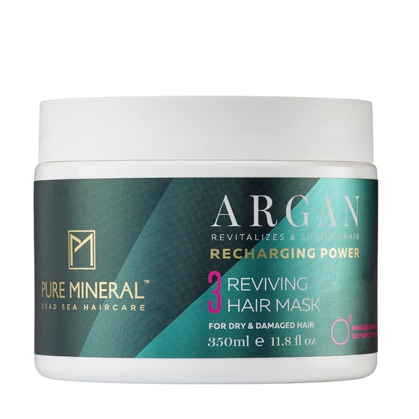 Pure Mineral - Mască reparatoare intensivă pentru păr cu argan - Repară și oferă strălucire părului uscat - Hrănește cu vitamina E - Fără sulfați, parabeni, petrolați - 350ml Masca de par Naty Shop Titlu implicit