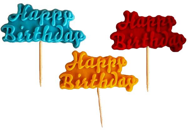 Conjunto de 3 decoraciones comestibles de pasta de azúcar, feliz cumpleaños