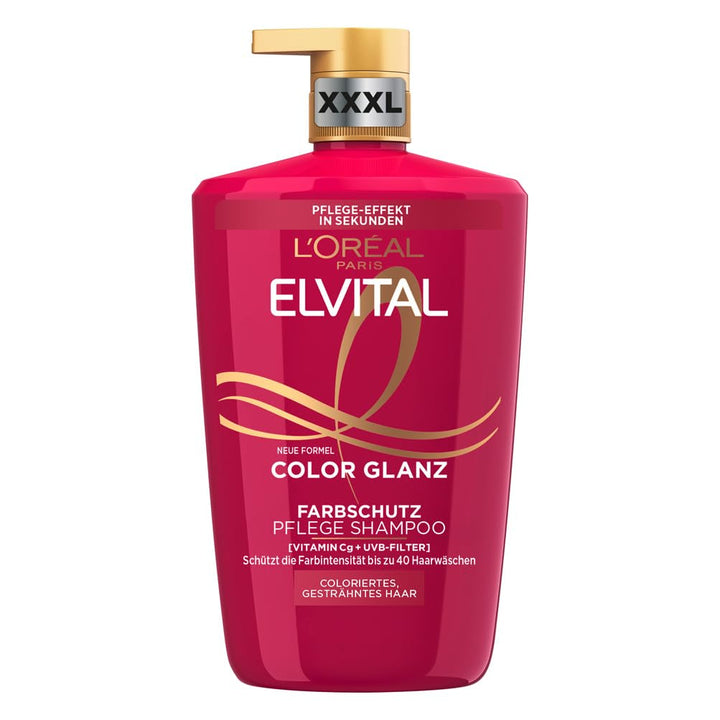 L'Oréal Paris Elvital XXL Farbschutz Shampoo Für Coloriertes, Getöntes Oder Gesträhntes Haar, Mit Pfingstrosen Extrakt Und UVA-/UVB- Filter, Color Glanz Pflegeshampoo, 1 X 1000 Ml