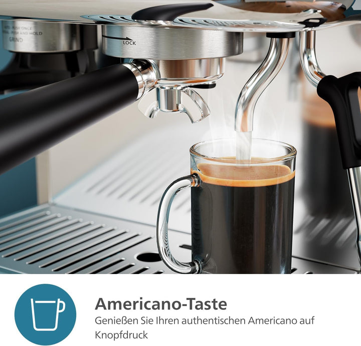 Espressor semiautomat Philips Barista Brew - Espresso simplu și dublu + buton Americano, recipient dublu pentru boabe de cafea de 280 g, ghidare intuitivă, tamper calibrat (PSA3228/41)