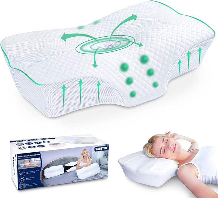 SAHEYER pernă ortopedică pernă de susținere a gâtului pernă pentru cap, pernă ergonomică pentru gât pernă pentru dormit lateral 60 X 40 X 13/11 cm pernă din spumă cu memorie pentru dormit lateral, spate și stomac