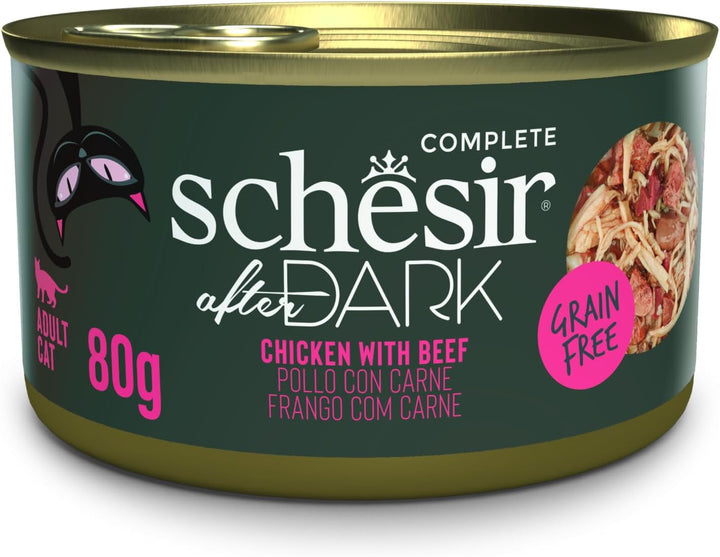 after Dark, File de pui cu carne de vită în bulion, hrană umedă completă pentru pisici (12 Pula X 80 G)