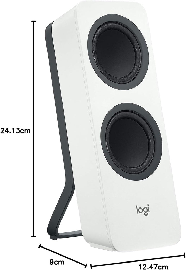 Logitech Z207 Difuzor wireless pentru PC, Bluetooth, sunet stereo, putere de vârf de 10 wați, intrare de 3,5 mm, mufă pentru căști, funcție Easy-Switch, mufă UE, Pc/Tv/Tabletă/telefon mobil - alb