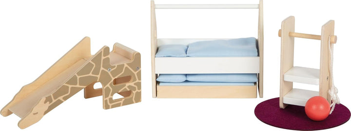 Casă de păpuși din lemn Small Foot, culori naturale - 3 etaje cu terasă pe acoperiș și set de mobilier din 51 de piese, încurajează jocul creativ, potrivită de la 3 ani, 12541