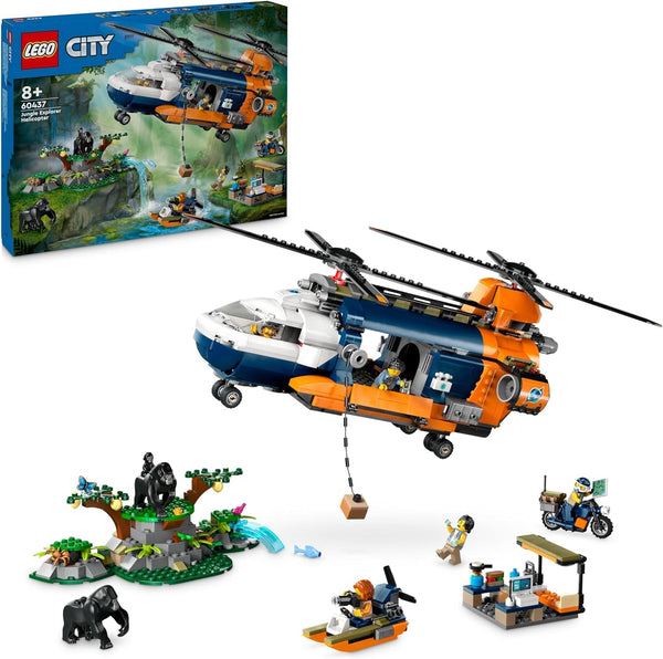 Elicopter LEGO City Jungle Explorer, set de joacă de aventură pentru copii 8+, cadou de Crăciun sau aniversare pentru copii, 5 minifigurine și 3 gorile 60437