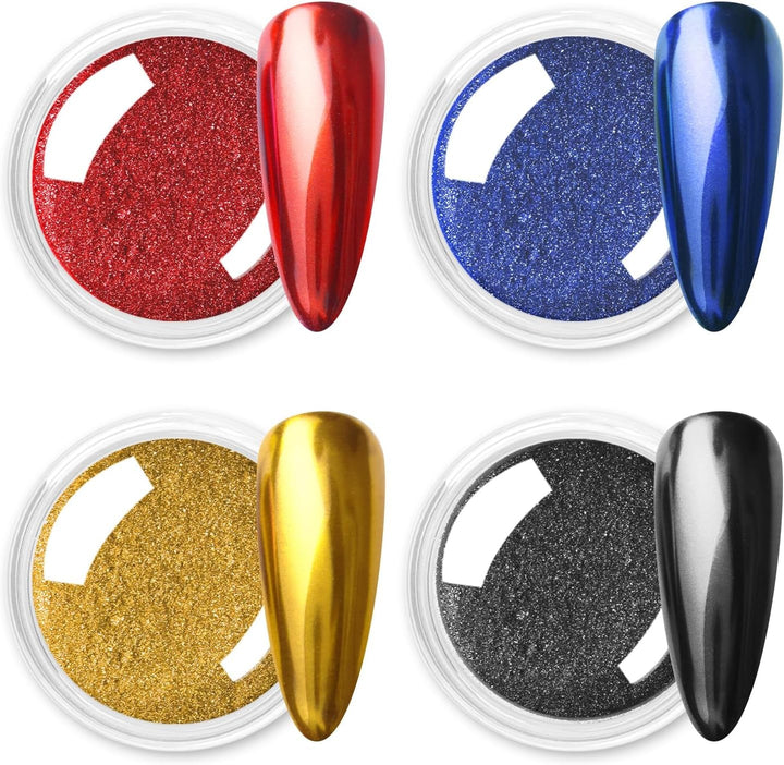 Chrom Nagel Pulver 4 Farben Irisierendes Aurora Pulver Metallic Spiegel Effekt Pigment Pearlescent Meerjungfrau Glitter Einhorn Glitter Für Gel Polish Nail Art Dekoration-Purpurgrüner Jadeit