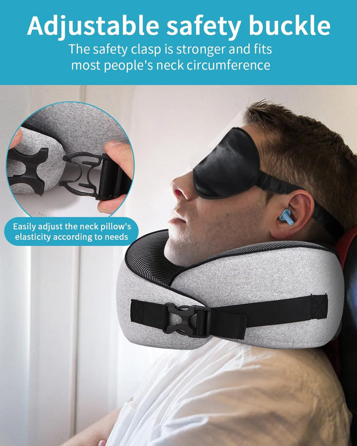 Aeroplane Neck Pillow, pernă de călătorie cu spumă de memorie, pernă pentru gât pentru adulți, pernă de avion reglabilă și lavabilă, pernă de călătorie ergonomică (gri)