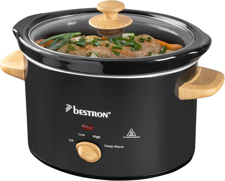 Bestron Slowcooker Für 4 Personen, Schongarer Mit Keramikpfanne & Glasdeckel, 3 Stufen-Thermostat, Ideal Für Viele Gerichte Wie Fleisch, Suppen & Gemüse, 3.5 Liter, Farbe: Silber