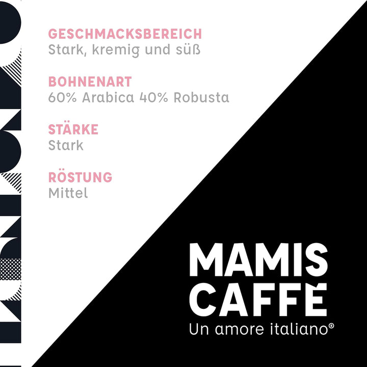 Mamis Caffè Dolce Vita (1 Kg) - Ganze Espressobohnen Mittel Gerösteter Kaffee Mit Leichter Süße - Italienischer Espresso Mit Dicker Crema - Perfekt Als Cappuccino Oder Latte Macchiato