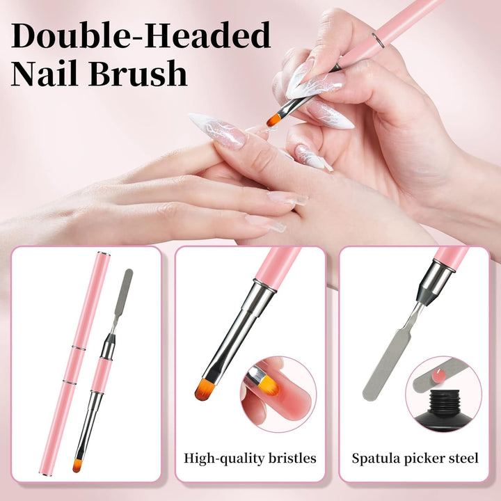 Set de 120 de forme duble pentru unghii, șabloane pentru extensii de unghii cu pensulă roz cu două capete, clemă pentru vârful unghiilor, separator de degete din burete și pilă de unghii pentru unghii Polygel