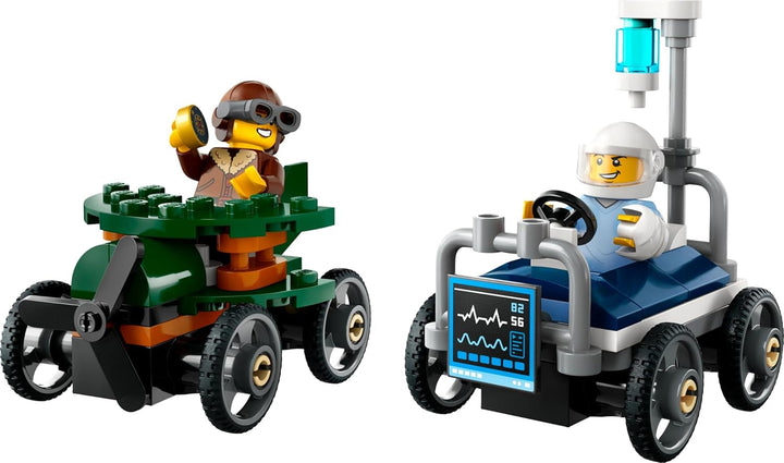 LEGO City Airplane Vs. Hospital Bed Race Car Set - Jucărie Soapbox pentru băieți și fete de la 5 ani - Set de construcție cu 2 minifigurine - Cadou aniversar și de vacanță 60459