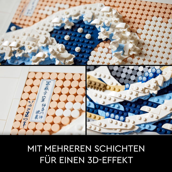 LEGO 31208 Art Hokusai - Marele val, decorațiuni de perete japoneze 3D, set de artizanat, pânză de ocean încadrată, hobby-uri pentru adulți, DYI, decorațiuni pentru casă și birou