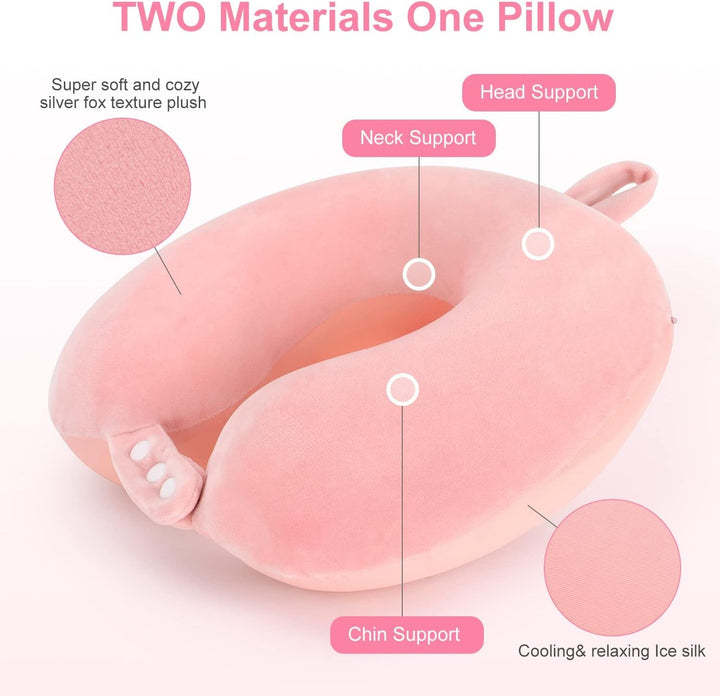 TALLGO Travel Neck Pillow, cea mai bună pernă de avion din spumă de memorie pentru tetieră, pernă moale reglabilă pentru avion, mașină și casă, roz
