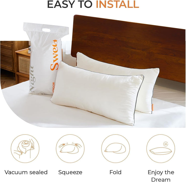 Pernă Sweetnight 40X80 Set de 2, pernă moale și de susținere a gâtului fabricată din umplutură de pernă din microfibră 2X800G, pernă de dormit pentru toate pozițiile de dormit, capac din fibră de bambus confortabil și respirabil, alb