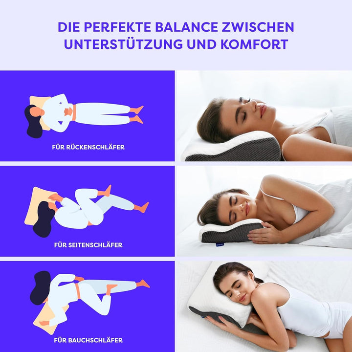 Pernă ortopedică Wolkenfeld, pernă pentru reducerea durerii de gât, pernă pentru gât din spumă cu memorie - pernă ergonomică pentru cap - pernă pentru dormit lateral pentru dormit lateral, spate și stomac
