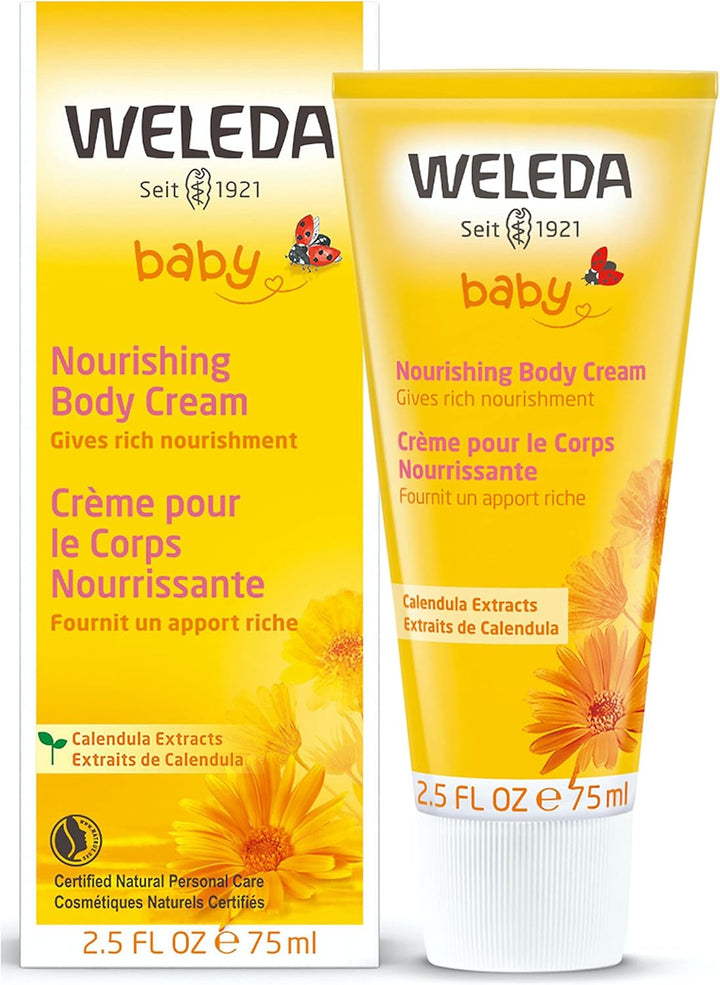 WELEDA Organic Baby Calendula Care Cream Body & Face 75ml - Cremă de față / cremă de piele pentru cosmetice naturale cu ulei de susan și lanolină pentru îngrijirea pielii uscate. Cremă hidratantă de îngrijire pentru bebeluși și copii