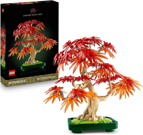 LEGO Botanicals Arțar roșu japonez - Arbore Bonsai - Kit plantă artificială cu frunze roșii și portocalii, plus bol - Decor pentru casă - Idee cadou pentru adulți - 10348