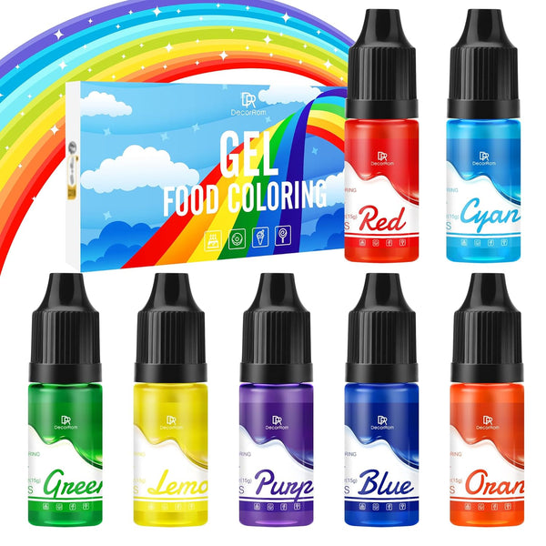 Lebensmittelfarbe Gel - 7X15Ml Regenbogen Farben Konzentrierte Gel Lebensmittel Farben Für Kuchen Dekoration, Backen, Kekse, Macaron - Zuckerfrei Food Coloring Für Getränken, Tortendeko, DIY Slime