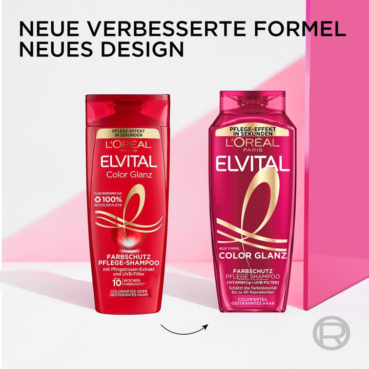 L'Oréal Paris Elvital XXL Farbschutz Shampoo Für Coloriertes, Getöntes Oder Gesträhntes Haar, Mit Pfingstrosen Extrakt Und UVA-/UVB- Filter, Color Glanz Pflegeshampoo, 1 X 1000 Ml