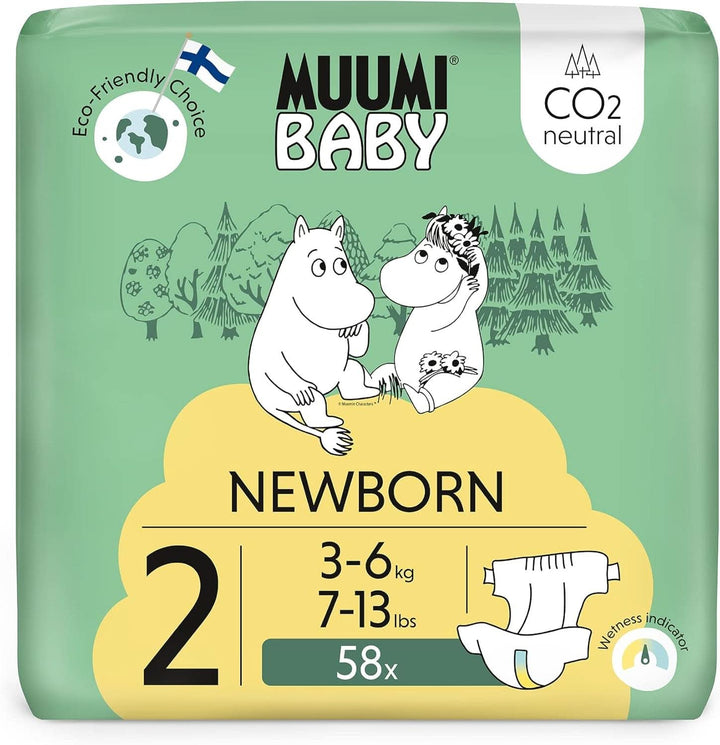 Muumi Baby Newborn Eco Nappies mărimea 1, 2-5 kg, 25 bucăți, scutece premium moi cu indicator de umezeală 