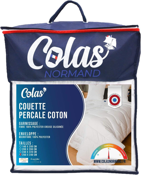 COLAS NORMAND Plapumă din bumbac Percale, 260 X 240 cm, de înaltă calitate, 100% bumbac Percale, moale și confortabil, durabil, finisaj fin, fabricat în Franța, alb Plapumi si pilote Naty Shop 260X240 Cm Aprobat
