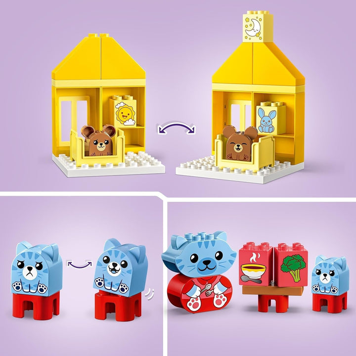 LEGO DUPLO Everyday Routines: Eating & Bedtime, jucărie de învățare pentru copii mici pentru a încuraja dezvoltarea socială și emoțională, cu 4 figuri de animale, cadou pentru copii de la 18 luni 10414