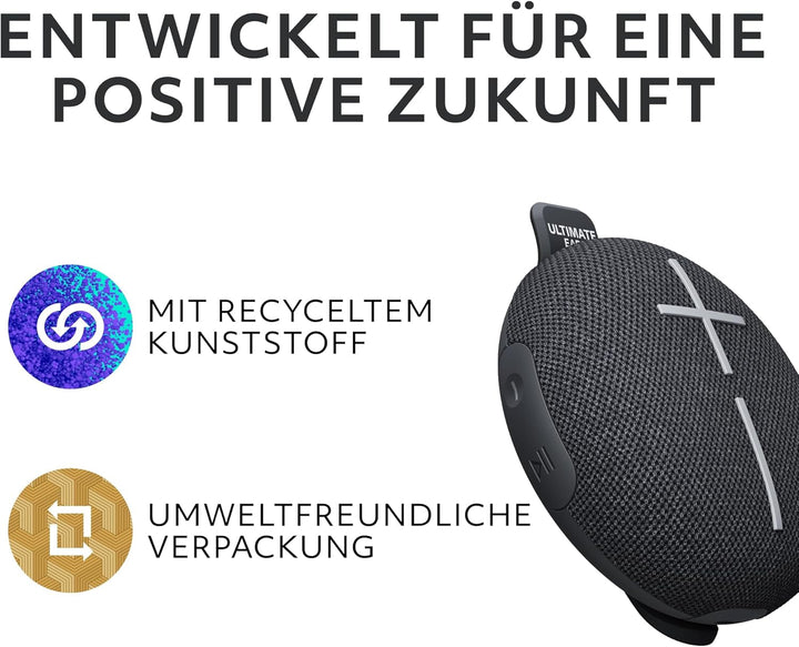 ULTIMATE EARS MINIROLL Difuzor Bluetooth ultraportabil rezistent la apă, bas puternic, IP67 rezistent la praf, rază de acțiune de 40 M - negru delicat