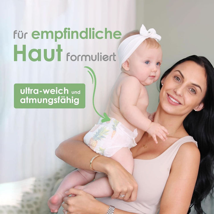 Pureborn Eco Bio-Bambus Windeln, Größe 3 (5,5-8 Kg), 224 Stück (2 X 112), Umweltfreundlich, Hypoallergen, Ultraweich, Mit Nässeindikator, Diverser Aufdruck