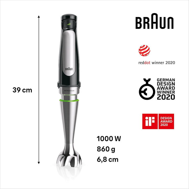 Braun Household Hogar Multiquick 7 Mixer, Spritzschutz, Spülmaschinenfest, Bpa-Frei, 600 Ml, Zerkleinerer 500 Ml, Eisklinge, MQ 7035XBI, 1000 W, Schwarz, MQ7035XBI