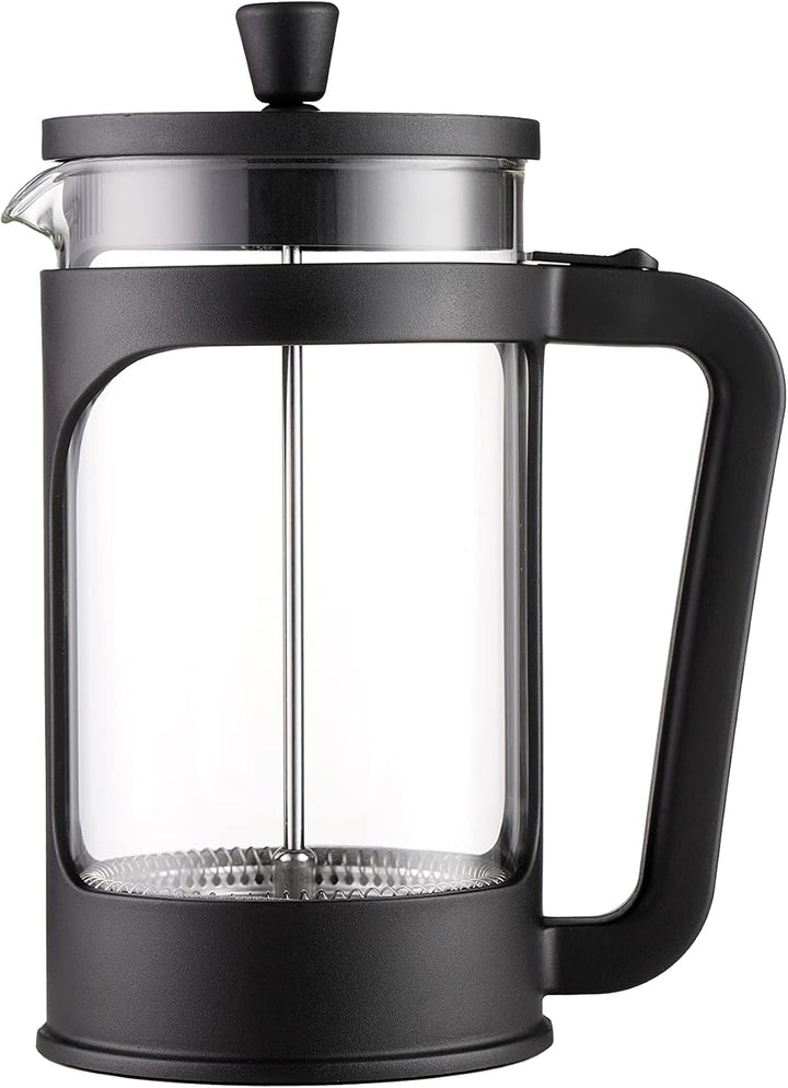 - Cafetieră/ceainic franțuzesc, 1 litru / 34 oz, sticlă borosilicată rezistentă la căldură, filtru din oțel inoxidabil și capac negru