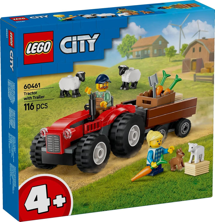 Tractor LEGO City cu remorcă - Jucărie de fermă cu tractor și figuri de animale - seturi de joacă Montessori pentru băieți și fete de la 4 ani - cadou cu 2 minifigurine 60461