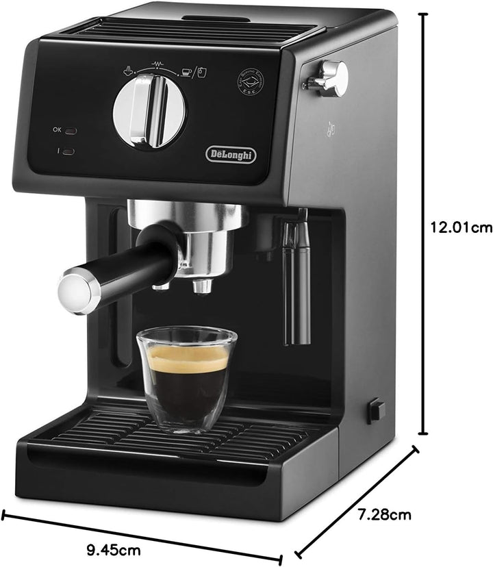 De'Longhi ECP 31.21 - Espresso portafilter machine, Espresso machine with aluminium finish, Incl. manual milk frothing nozzle, With hot water function, Suitable for ESE pods, 1.1 L water tank, Black