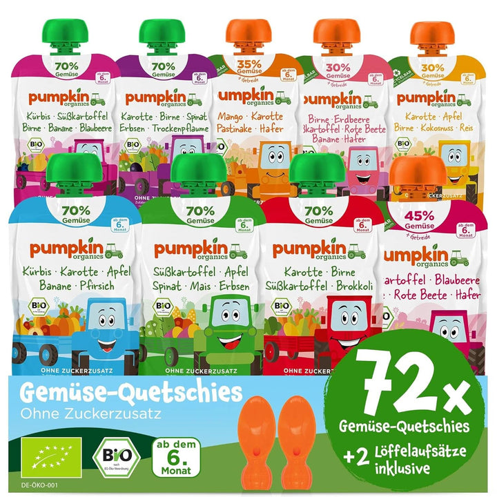 Pumpkin Organics 24Pack, piure de legume organice, fără zahăr adăugat, pentru bebeluși de la 6 luni, 24 x 100 grame