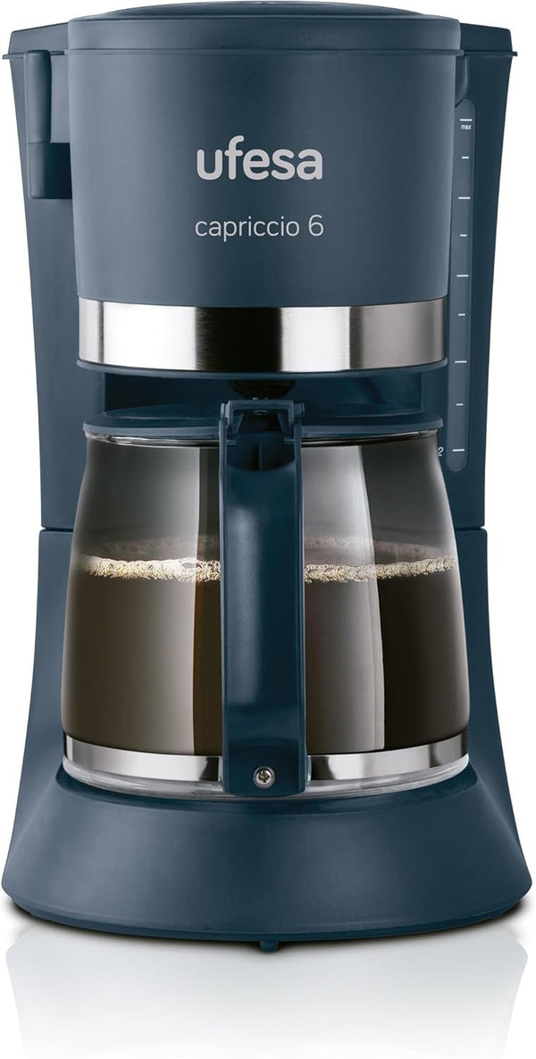 Espressor Ufesa CG7114 Capriccio Drip, 6 cești, 600W, carafă 0.6L, sistem anti-picurare, oprire automată, albastru