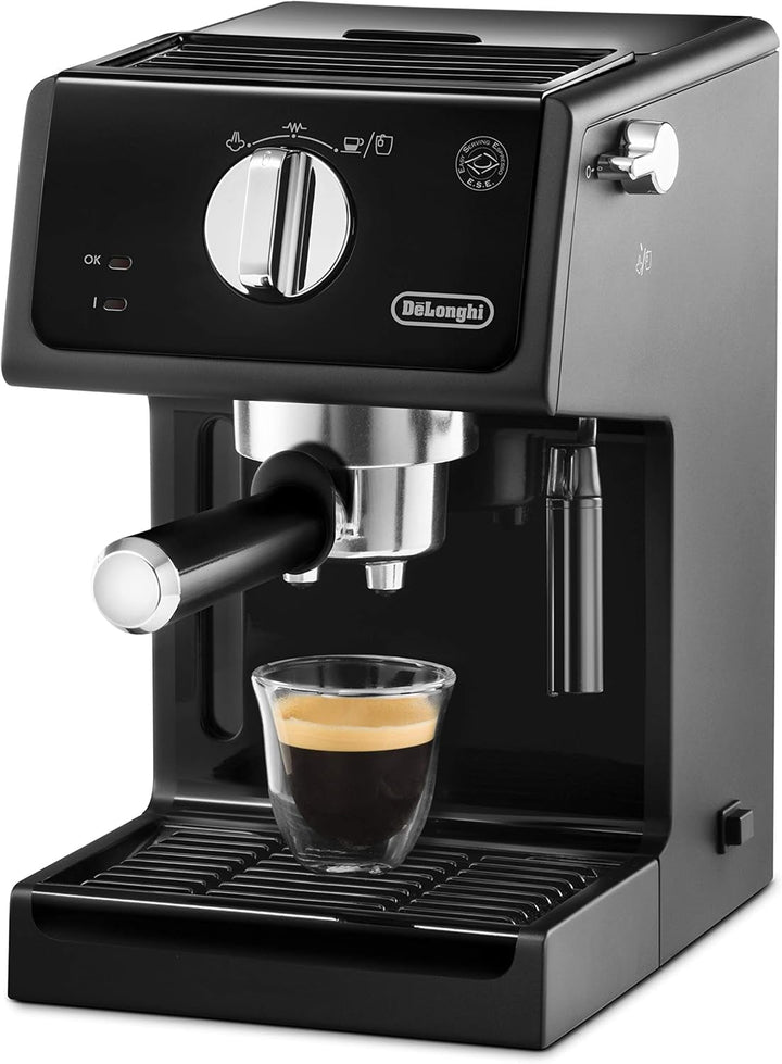 De'Longhi ECP 31.21 - Espresso portafilter machine, Espresso machine with aluminium finish, Incl. manual milk frothing nozzle, With hot water function, Suitable for ESE pods, 1.1 L water tank, Black