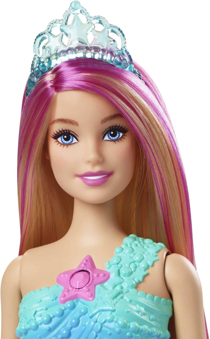 Barbie Dreamtopia Magic Light Mermaid Doll cu păr blond, păpușă Barbie cu coadă de sirenă, potrivită ca cadou pentru copii de la 3 ani, HDJ36